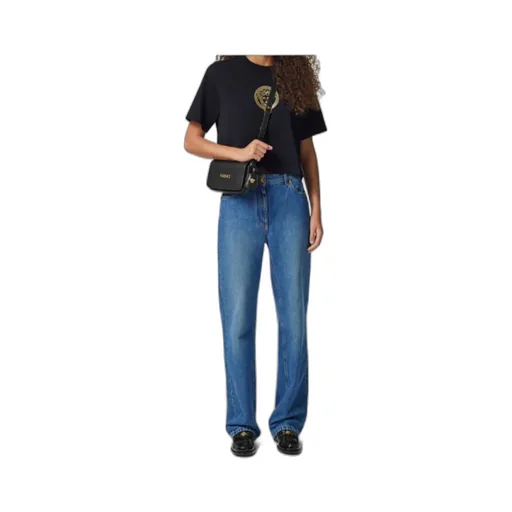 Versace Logo Plaque Foldover Top Shoulder Bag