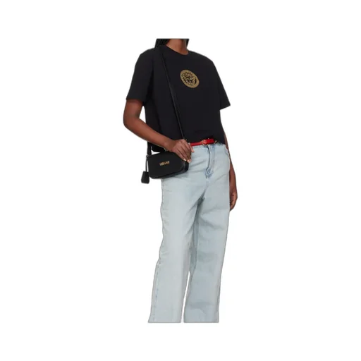 Versace Logo Plaque Foldover Top Shoulder Bag