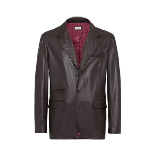 Brunello Cucinelli Single-Breasted Leather Jacket