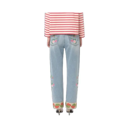 Valentino Floal Embroidered Tapered Jeans