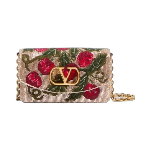 Valentino Garavani Vain Embroidered Shoulder Clutch With Cherryfic Pattern