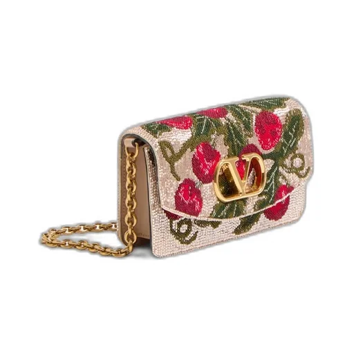 Valentino Garavani Vain Embroidered Shoulder Clutch With Cherryfic Pattern