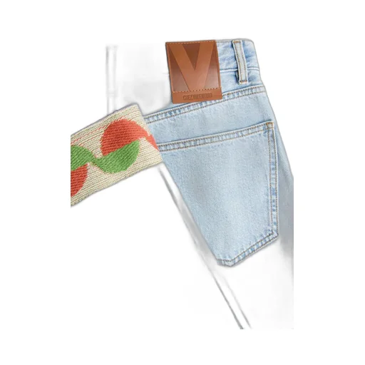 Valentino Jacquard-Trim Straight Leg Jeans