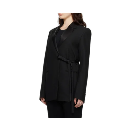 Satin-Lapels Wrap Blazer