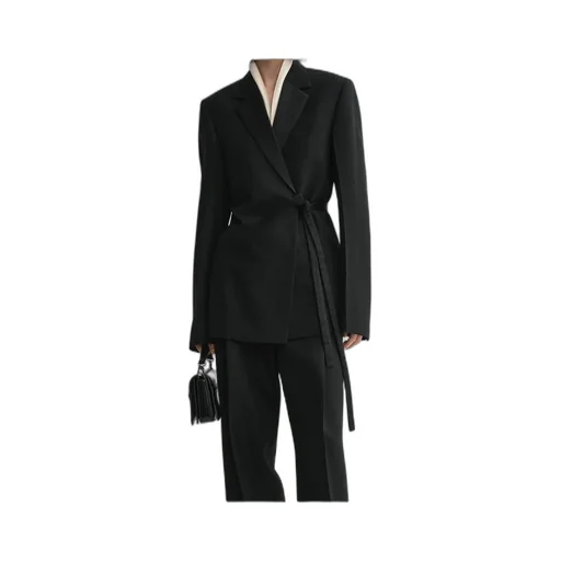Satin-Lapels Wrap Blazer