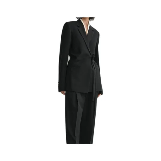 Satin-Lapels Wrap Blazer