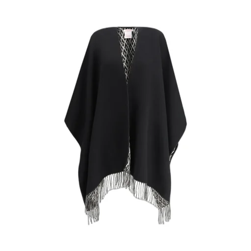Valentino V-Neck Fringed Edge Poncho