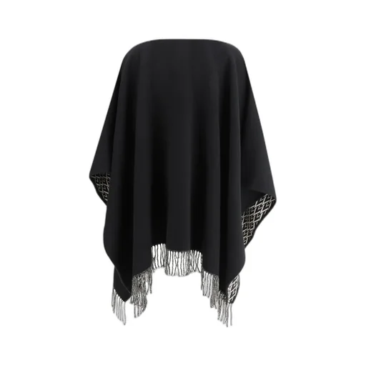 Valentino V-Neck Fringed Edge Poncho