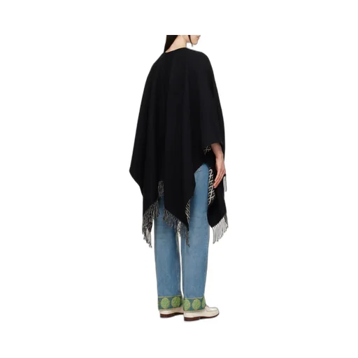 Valentino V-Neck Fringed Edge Poncho