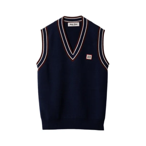 Miu Miu Striped-Trim V-Neck Knitted Vest