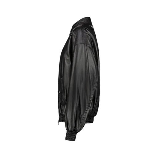 Zippered Long-Sleeved Leather Jacket