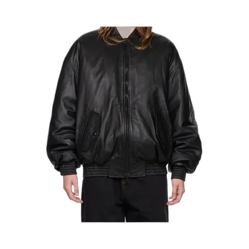 Zippered Long-Sleeved Leather Jacket