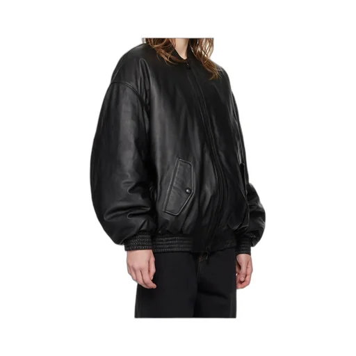Zippered Long-Sleeved Leather Jacket