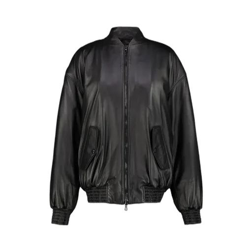 Zippered Long-Sleeved Leather Jacket