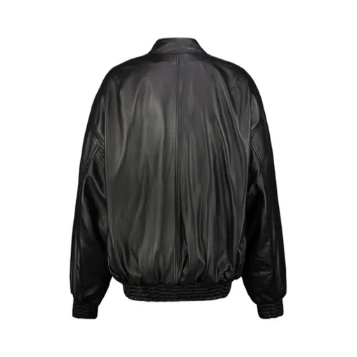 Zippered Long-Sleeved Leather Jacket