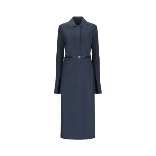 Belted Polo-Collar Midi Dress