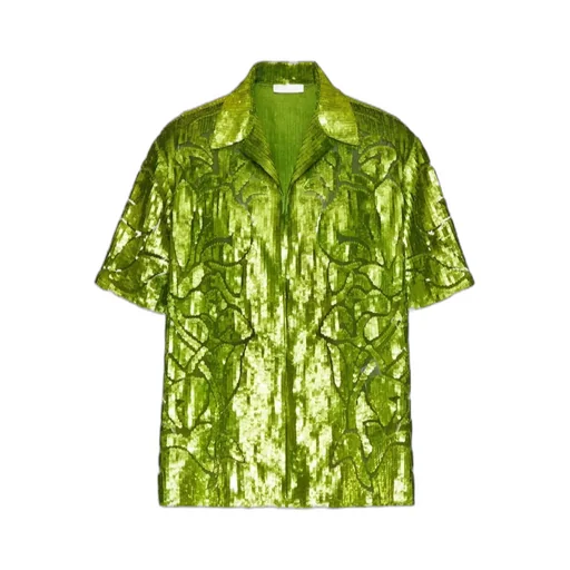 Logo Sequins Flowers Hollowed Out Embroidery Shirt