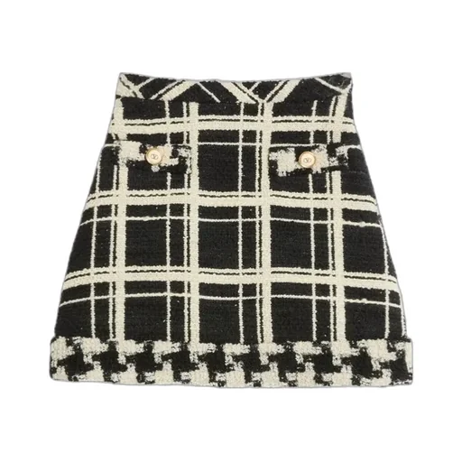 Valentino Checked Mid-Rise Tweed Skirt