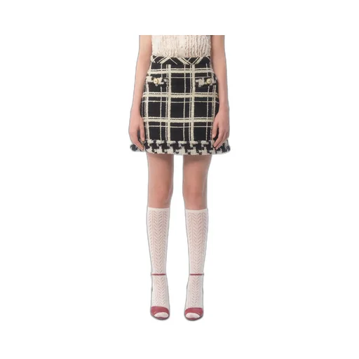 Valentino Checked Mid-Rise Tweed Skirt