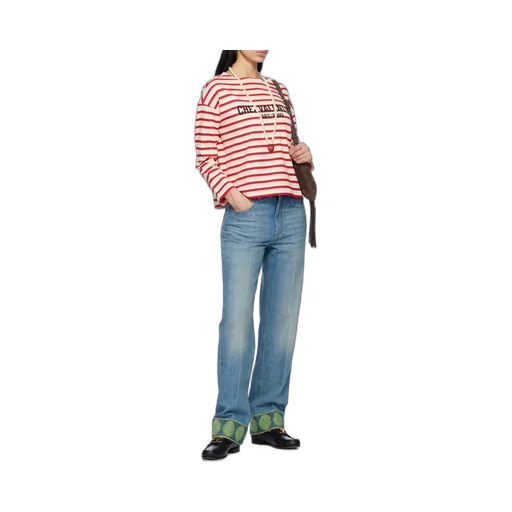 Valentino Logo Printed Striped Crewneck T-Shirt