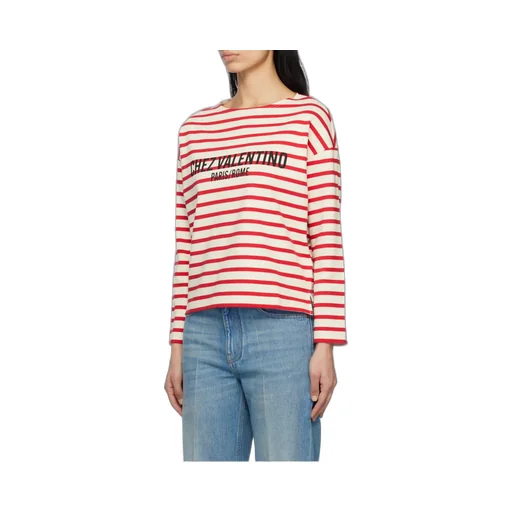 Valentino Logo Printed Striped Crewneck T-Shirt