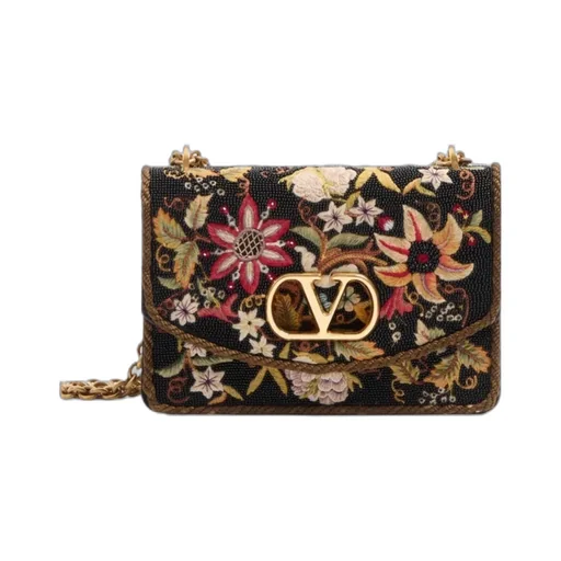 Valentino Vain Embroidered Foldover Top Shoulder Bag