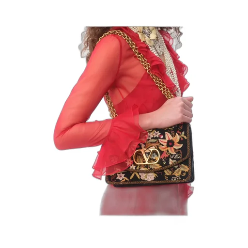 Valentino Vain Embroidered Foldover Top Shoulder Bag