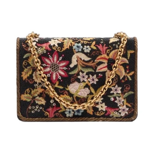 Valentino Vain Embroidered Foldover Top Shoulder Bag