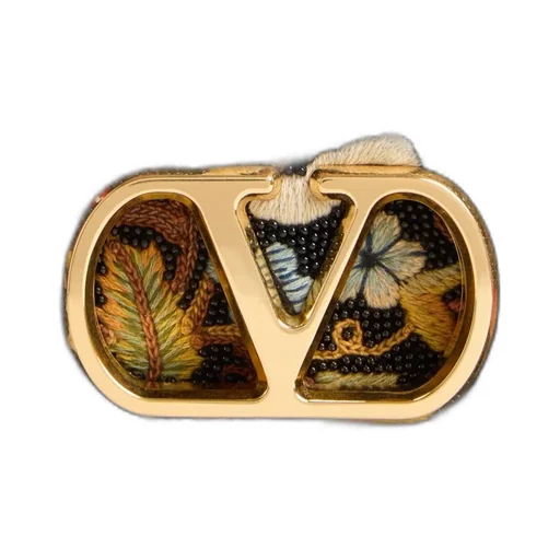 Valentino Vain Embroidered Foldover Top Shoulder Bag