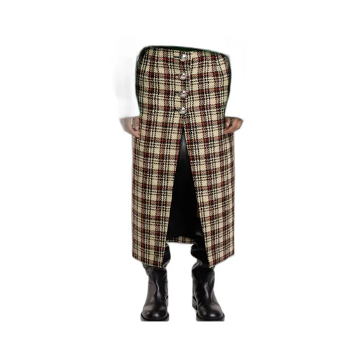 Tartan-Pattern Midi Skirt