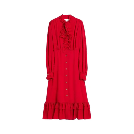 Valentino Ruffle Detailed Georgette Midi Dress