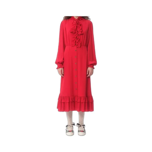 Valentino Ruffle Detailed Georgette Midi Dress