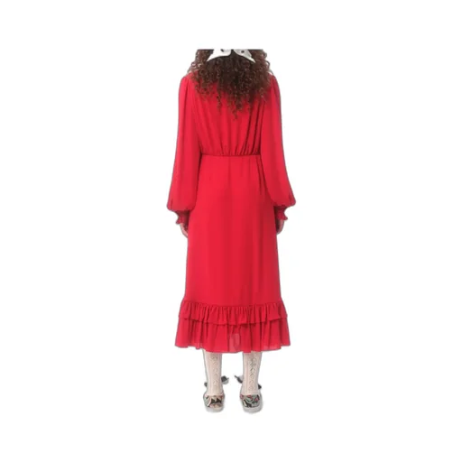 Valentino Ruffle Detailed Georgette Midi Dress