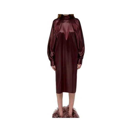 Salvatore Ferragamo High-Neck Long-Sleeved Satin Dress