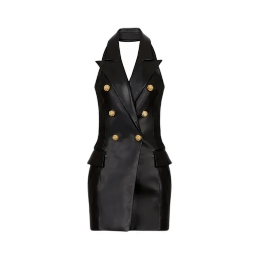 Lambskin Leather Halterneck Dress