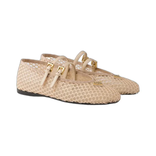 Prada Triangle-Logo Mesh Ballet Flats