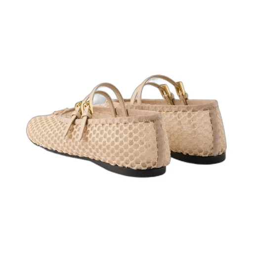 Prada Triangle-Logo Mesh Ballet Flats