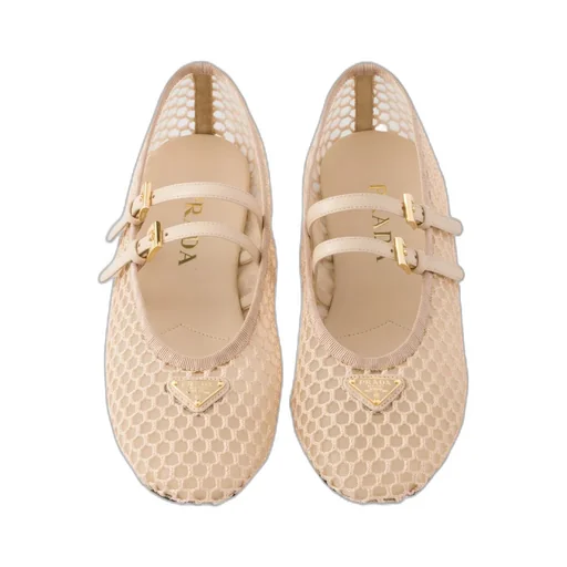 Prada Triangle-Logo Mesh Ballet Flats