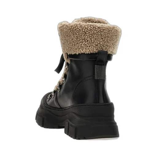 Brunello Cucinelli Round Toe Lace-Up Ankle Boots