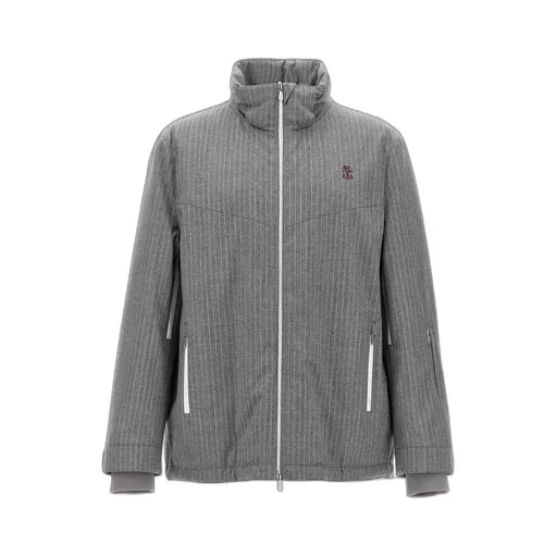 Brunello Cucinelli Pinstriped Hooded Bomber Jacket