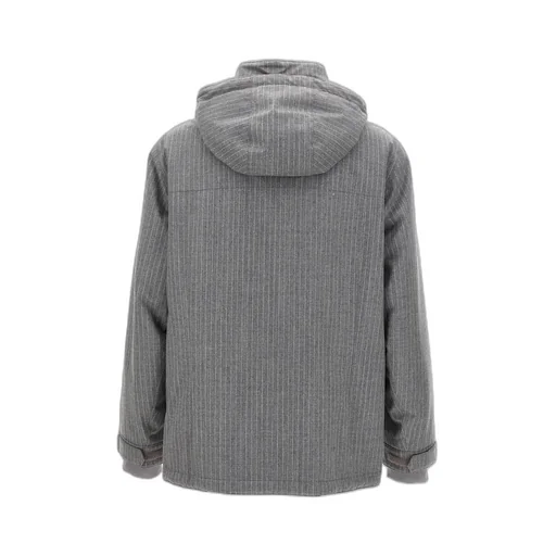 Brunello Cucinelli Pinstriped Hooded Bomber Jacket