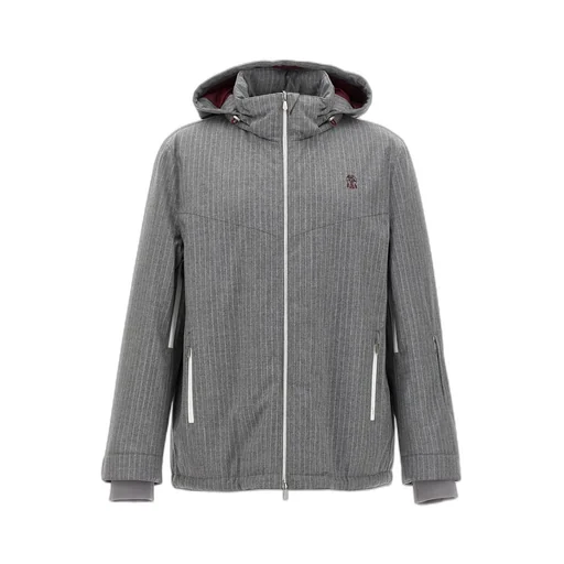 Brunello Cucinelli Pinstriped Hooded Bomber Jacket