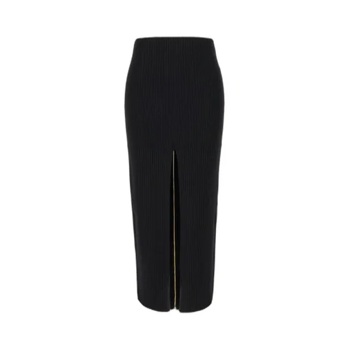 Patou Ribbed-Knit Front-Slit Midi Skirt