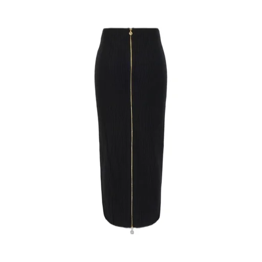 Patou Ribbed-Knit Front-Slit Midi Skirt