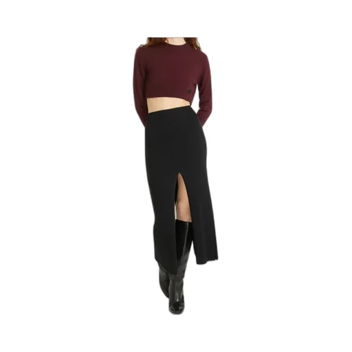 Patou Ribbed-Knit Front-Slit Midi Skirt