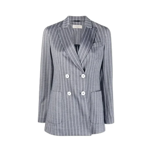 Pinstripe-Pattern Double-Breasted Blazer