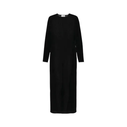 Mesh Long Dress Flocked Morphing Pinstripes