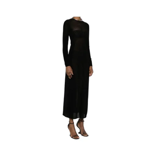 Mesh Long Dress Flocked Morphing Pinstripes