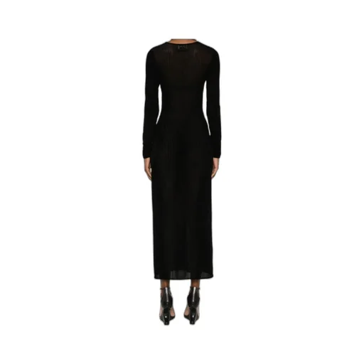 Mesh Long Dress Flocked Morphing Pinstripes