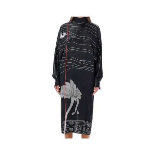 Salvatore Ferragamo Spirit Printed High-Neck Midi Dress